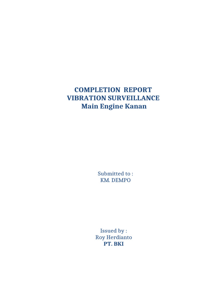 Completion Report KM DEMPO, Main Engine Kanan. | PDF | Root Mean Square ...