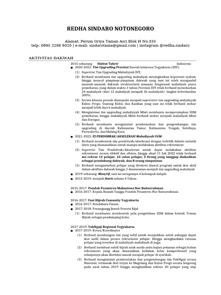 00 CV Redha Sindaro 2022 | PDF