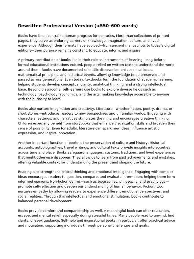 Rewritten Professional Version ( 550-600 Words) | PDF | Books | Imagination