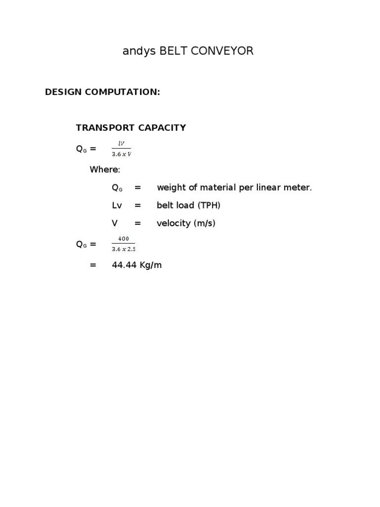 Andys Belt Conveyor Design Computation PDF