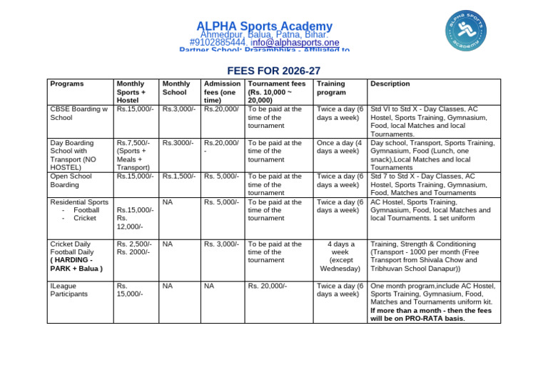 Comprehensive ALPHA Fees 2026-27 v1 | PDF