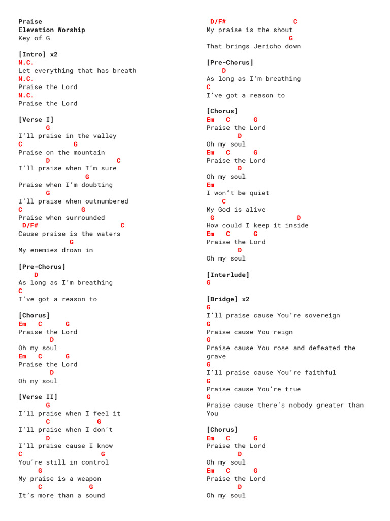 Praise (Elevation Worship) - G | PDF | Song Structure | Religious ...