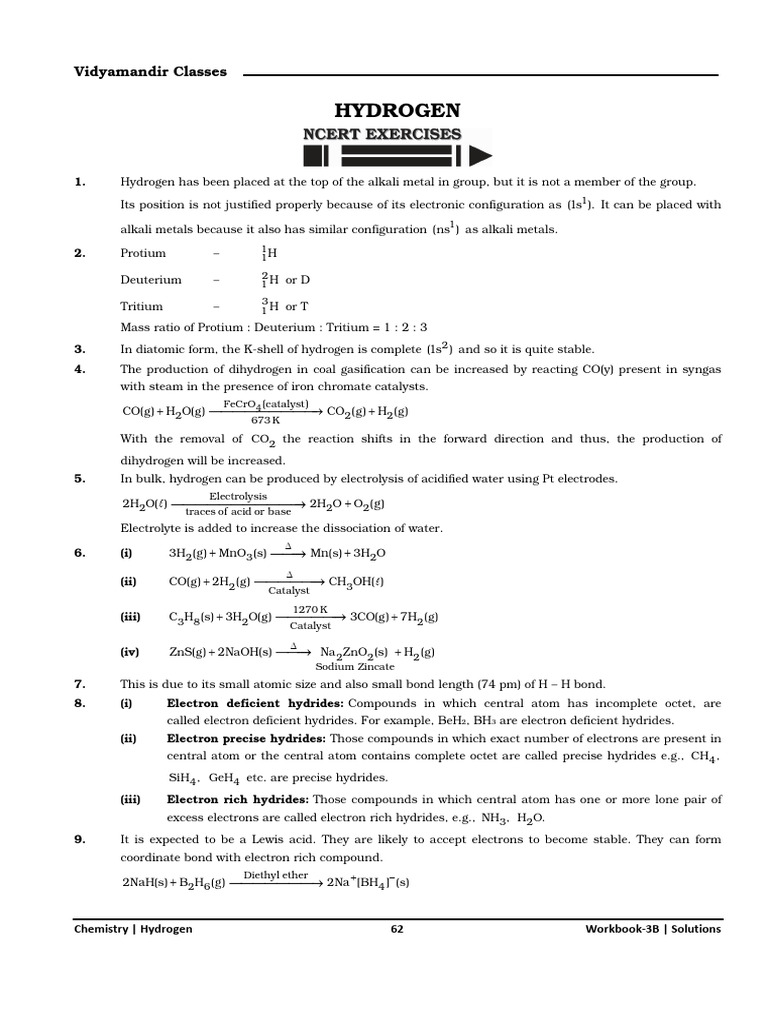 HydrogenWorkbookSolution3B | PDF | Hydrogen Peroxide | Hydride