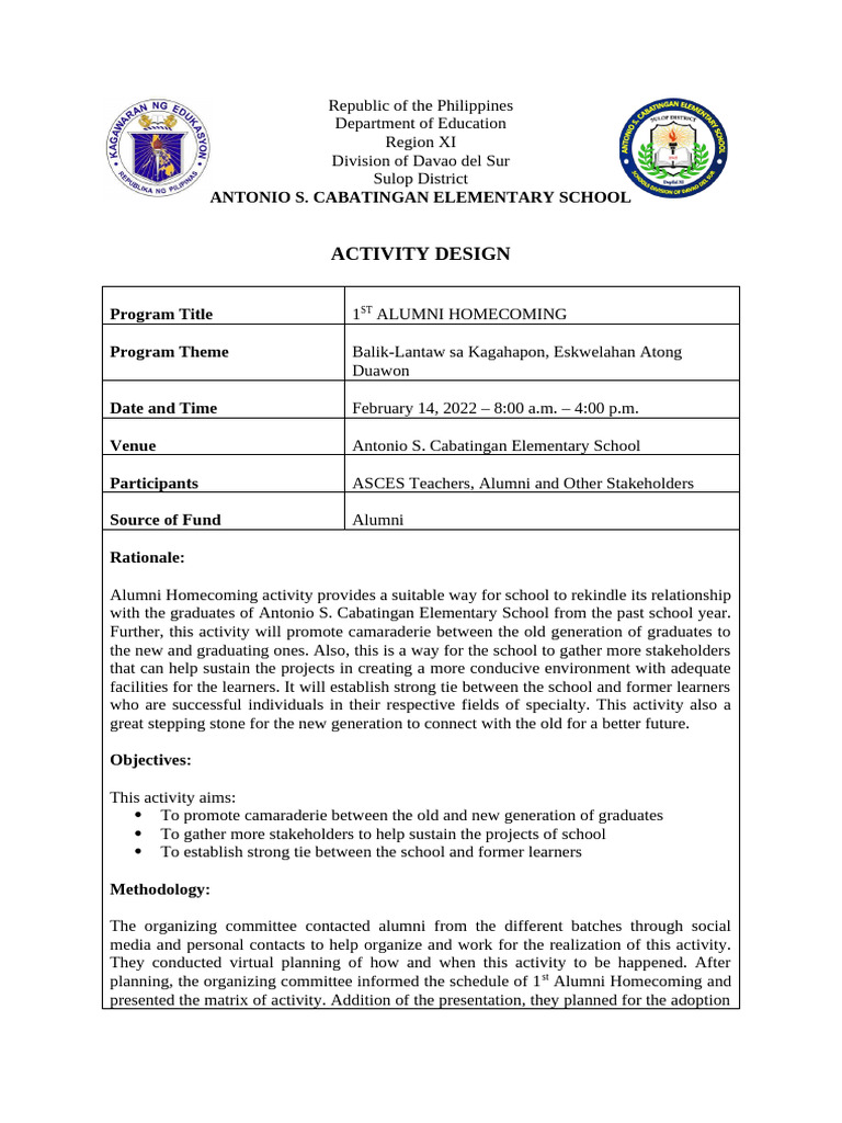 Alumni Homecoming Activity Design | PDF