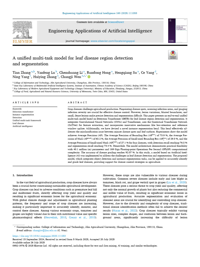 A Unified Multi Task Model For Leaf Disease 2025 Engineering ...