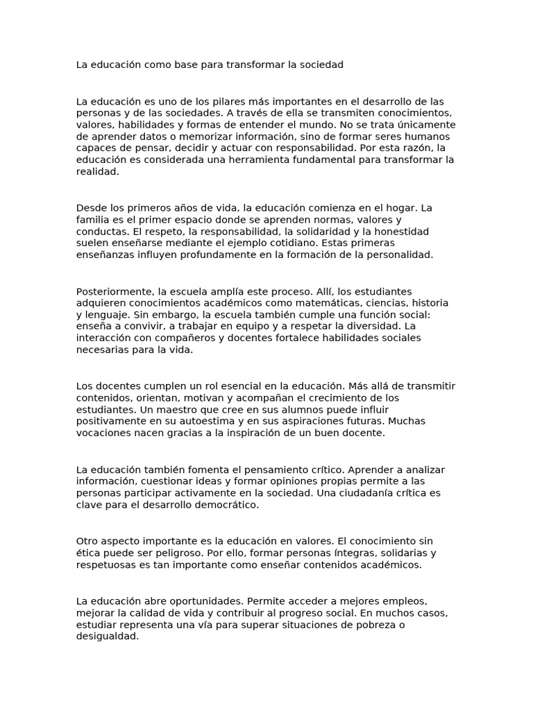 La educación como base para transformar la sociedad | PDF | Residuos ...