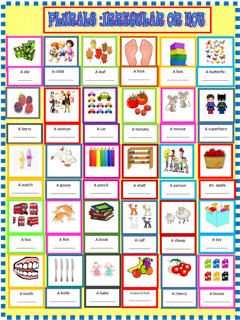 Plurals Regular and Irregular For Young Learners Grammar Drills Picture ...