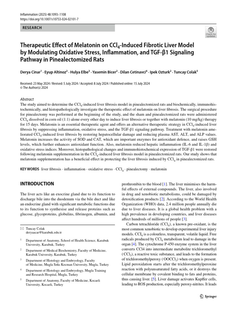 Therapeutic Effect of Melatonin on CCl4‑Induced Fibrotic Liver Model by ...