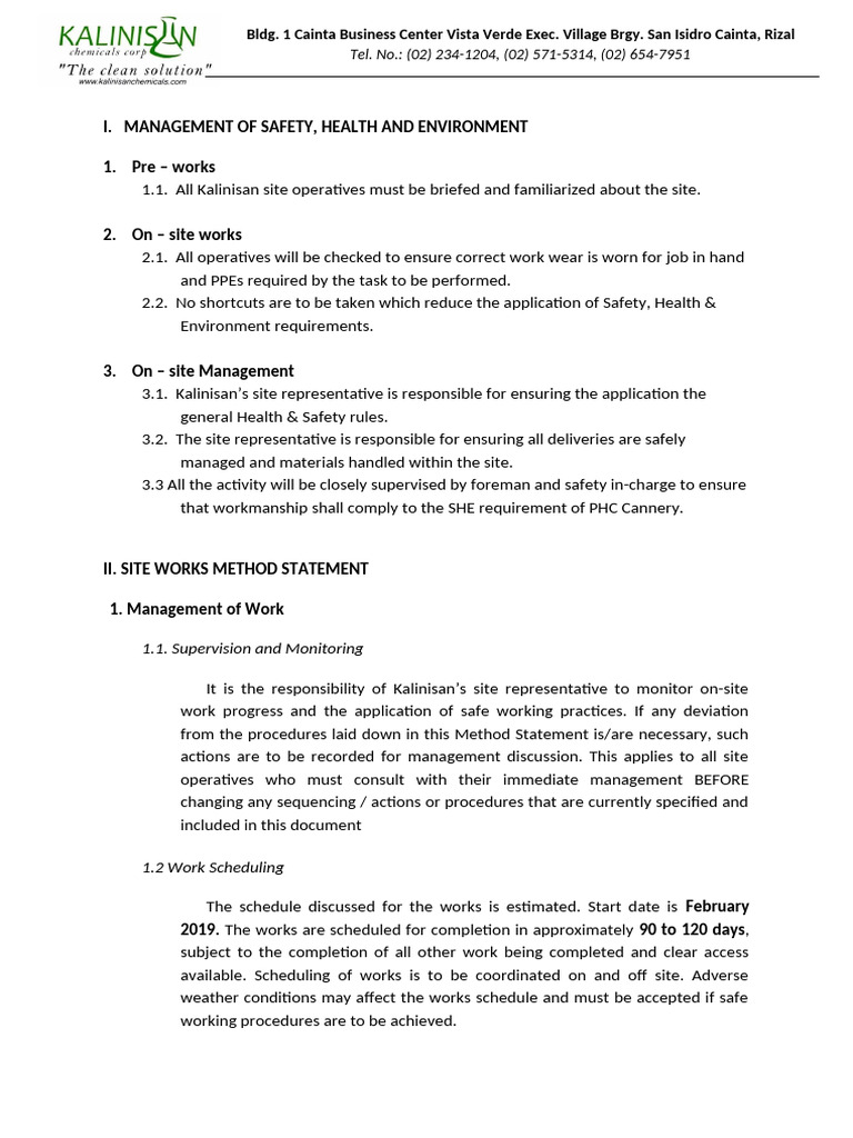 Safety Methodology Statement | PDF | Occupational Safety And Health ...