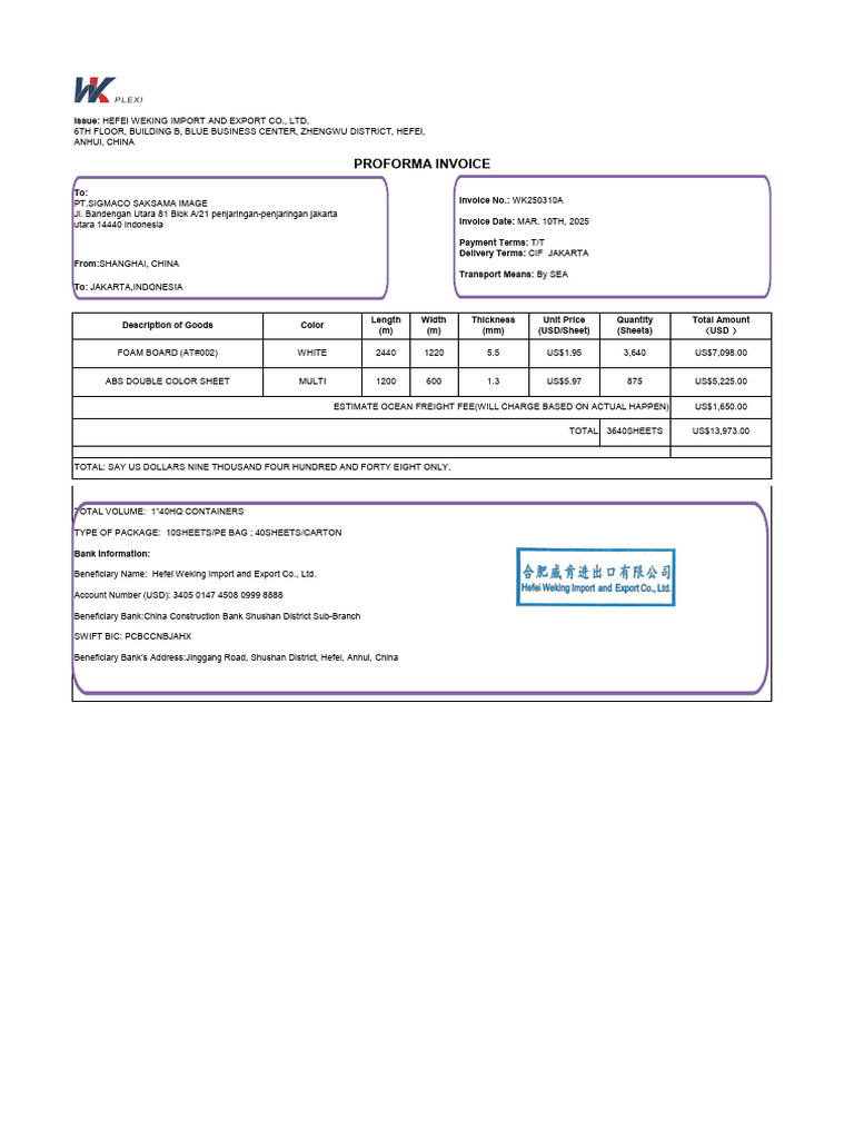 Invoice Hefei Weiking New | PDF