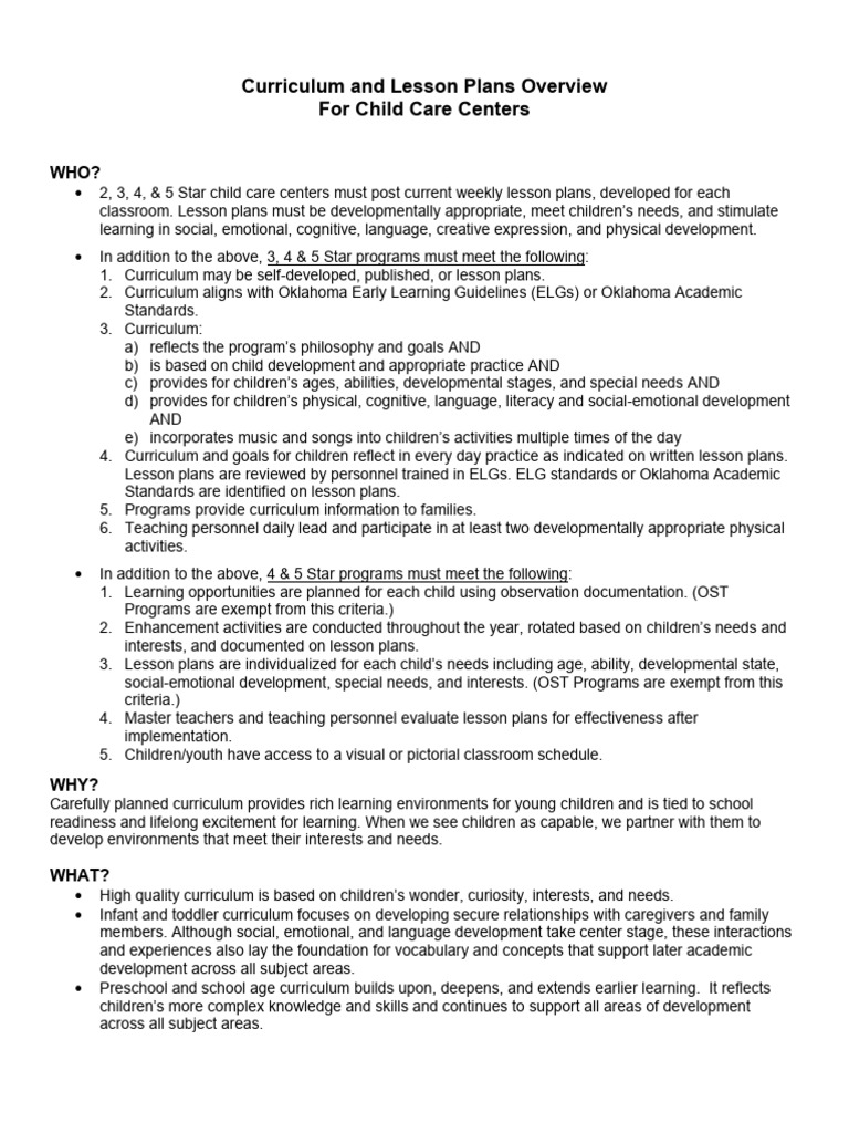 CCC Curriculum and Lesson Plans Overview 4-12-22 | PDF | Preschool ...