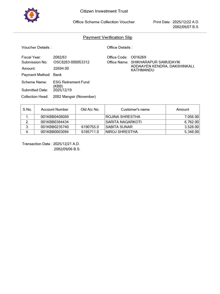 Payment Verification Slip: Citizen Investment Trust | PDF