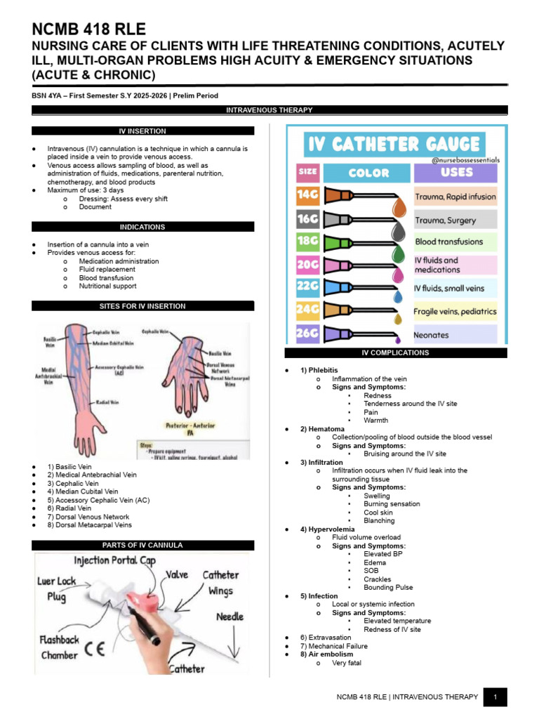 Prelim Intravenous Therapy | PDF | Intravenous Therapy | Medicine