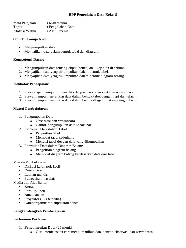 RPP Pengolahan Data Kelas 5 | PDF