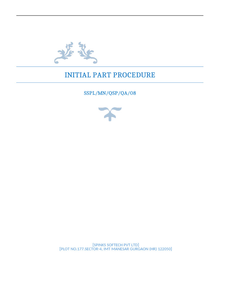 SSPL MN QSP Qa 08 Initial Part Procedure - Updated | PDF