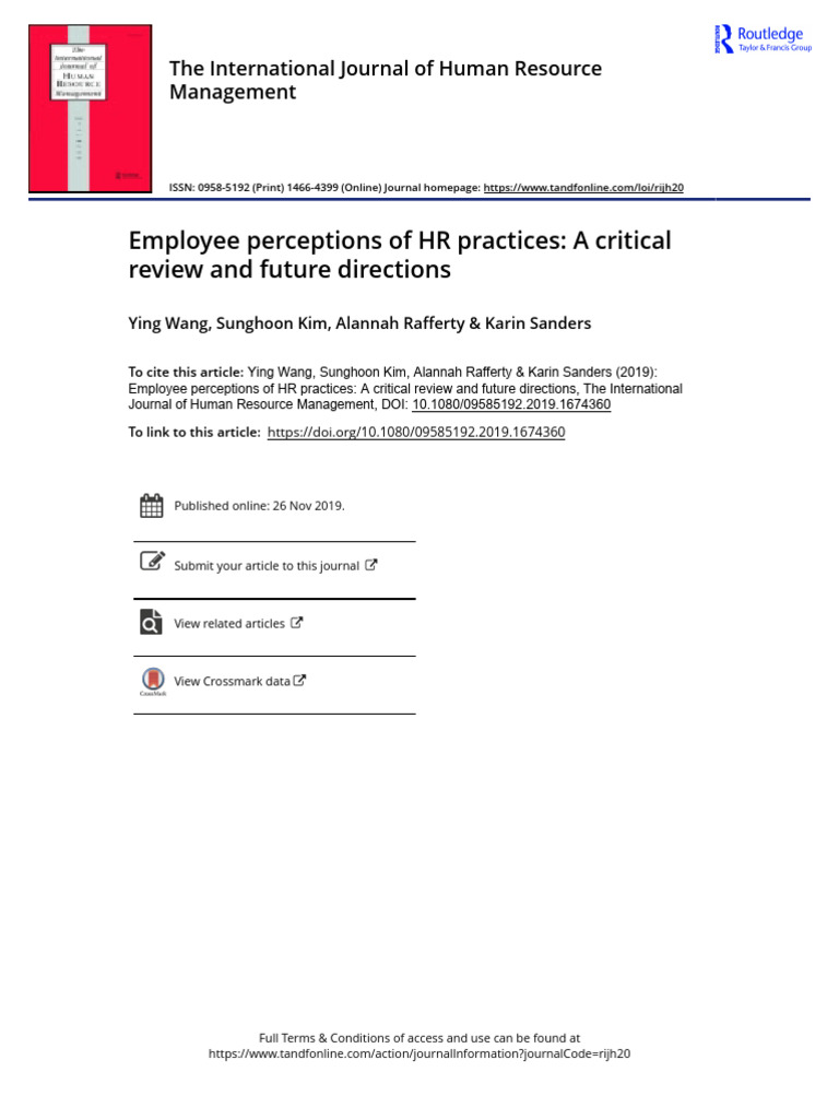 Employee Perceptions of HR Practices: A Critical Review and Future ...