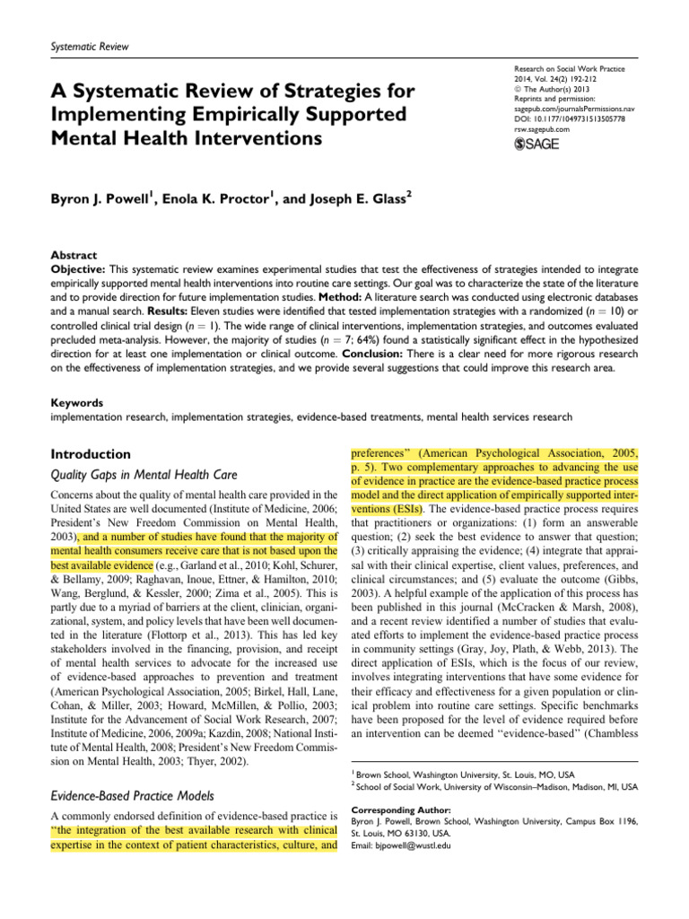 A Systematic Review of Strategies For Implementing Empirically ...