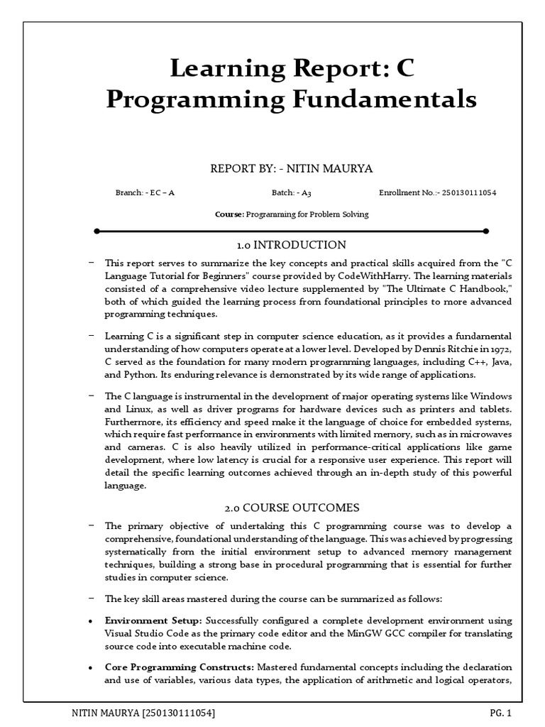 Video Based Learning Report | PDF | Control Flow | Pointer (Computer ...