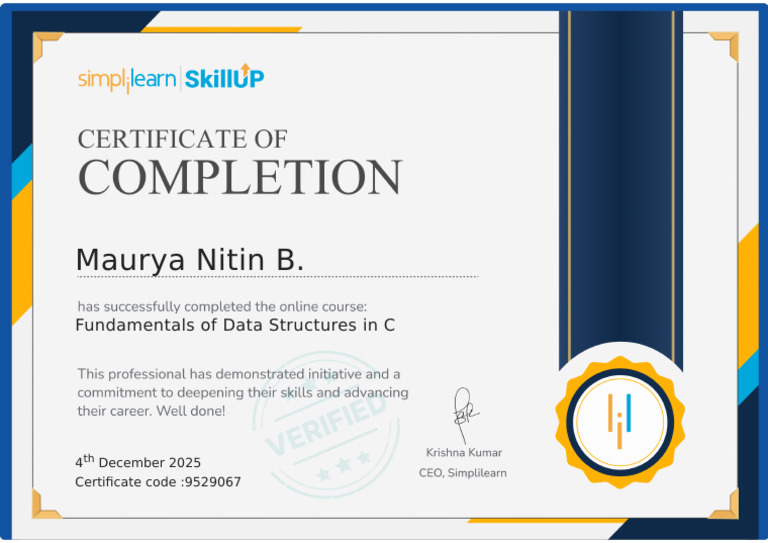 Fundamentals of Data Structures in C Certificate | PDF