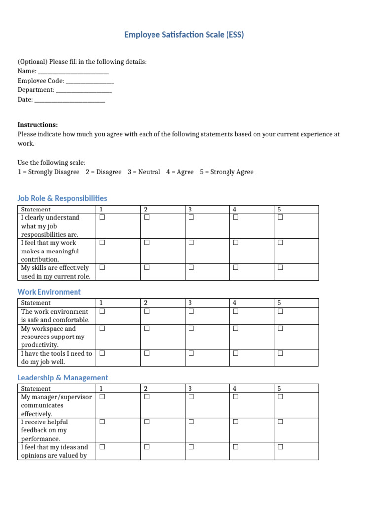 Updated Employee Satisfaction Scale | PDF | Job Satisfaction ...