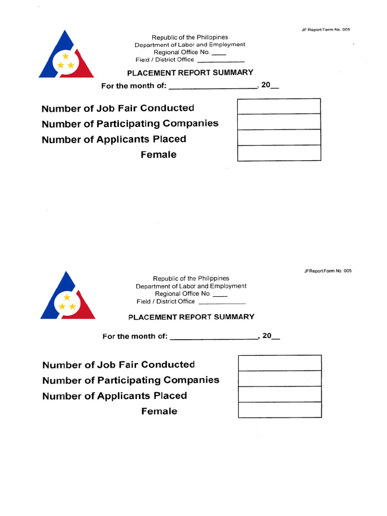 JF Report Form 005 - Placement Report Summary | PDF