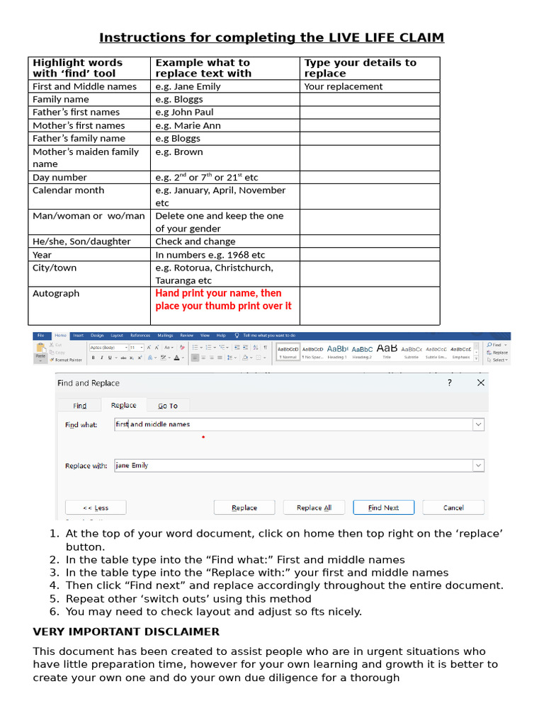 Instructions For LIVE LIFE CLAIM Switch Out 1april25 | PDF