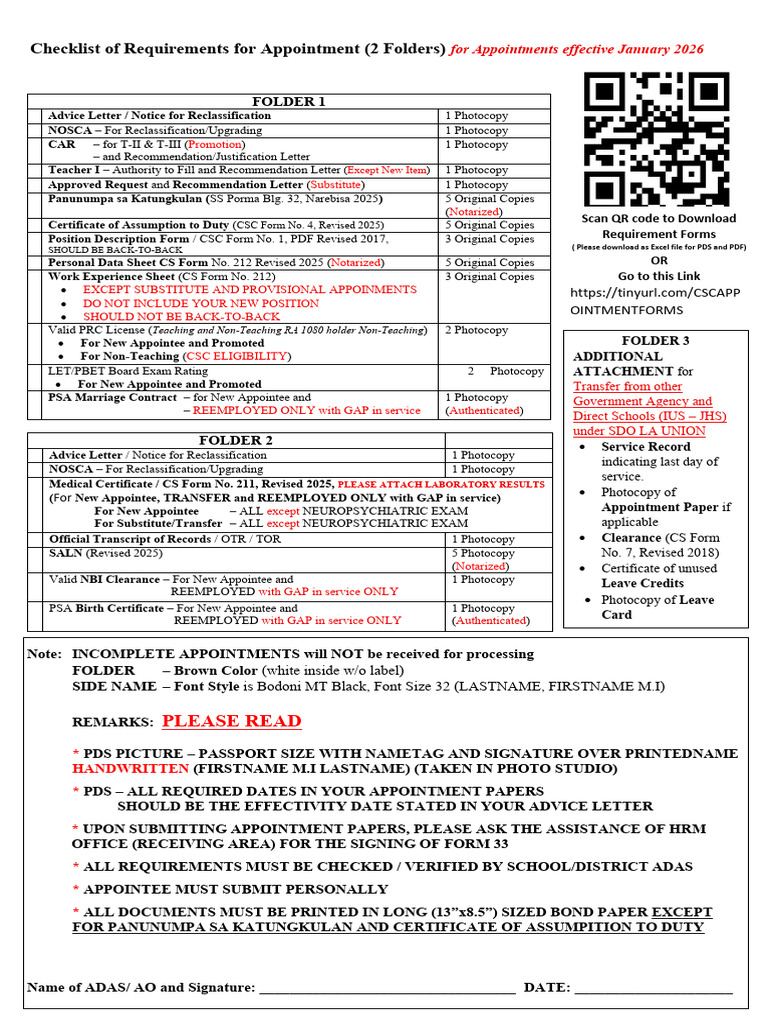 Checklist-of-Requirements-for-Appointment - AS OF JANUARY 9, 2026 | PDF