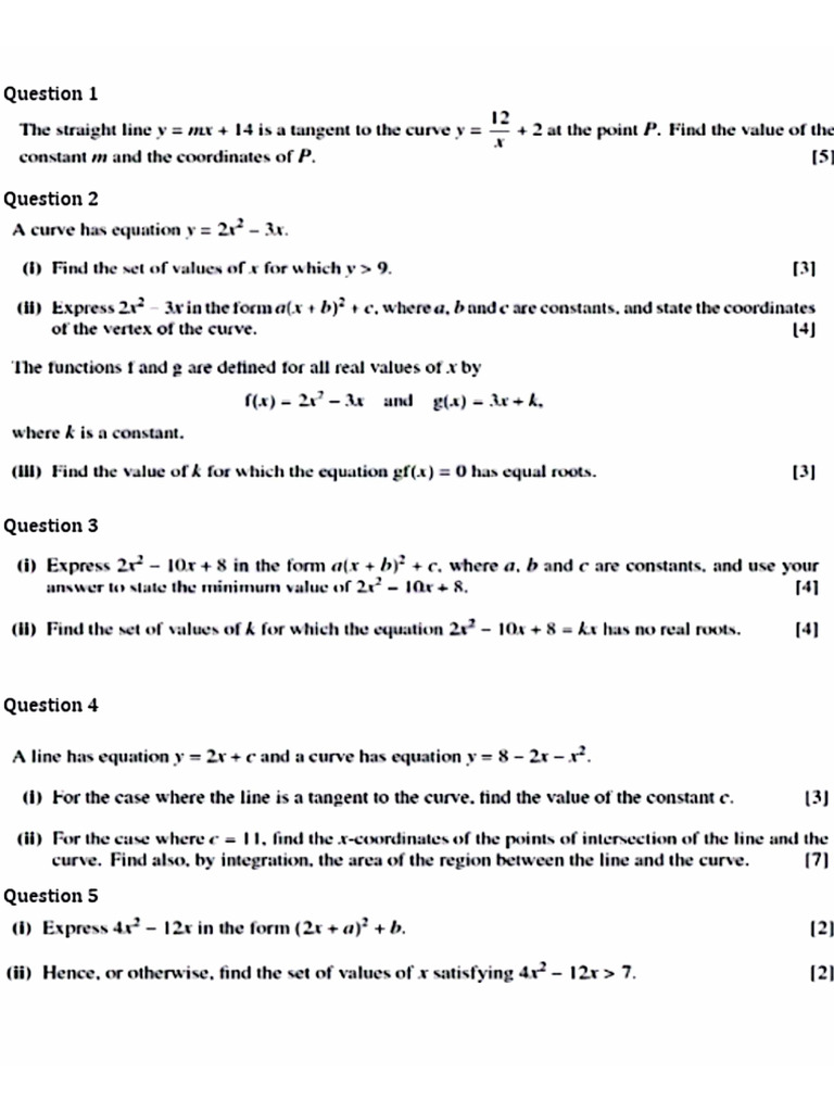 Quadratic - Practice Note | PDF