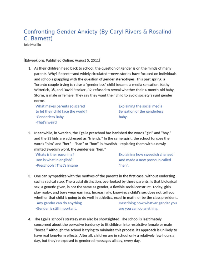 Confronting Gender Anxiety | PDF | Gender | Gender Studies