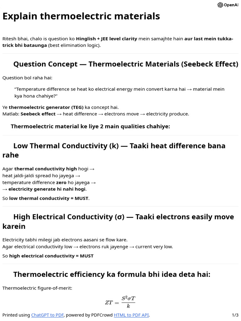 Explain Thermoelectric Materials | PDF | Electrical Resistivity And ...
