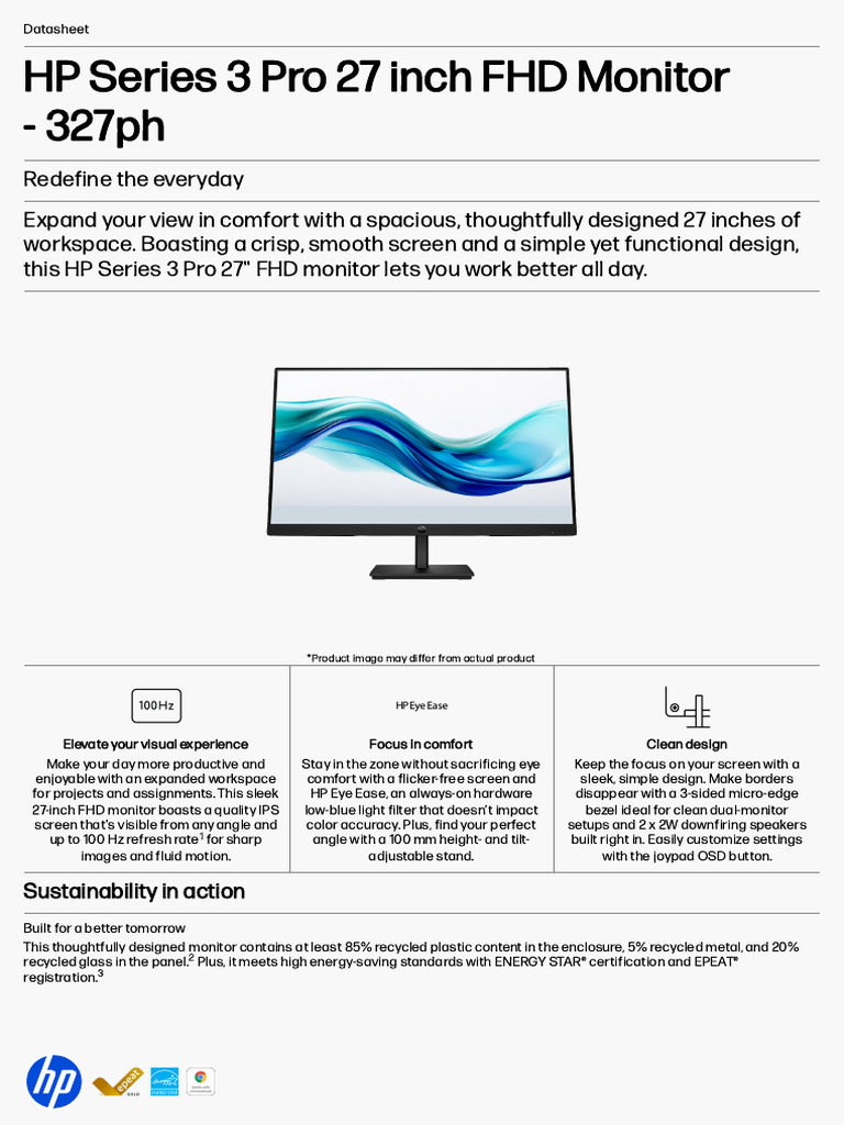 HP Series 3 Pro 27 Inch FHD Monitor | PDF | Computer Monitor | Hdmi