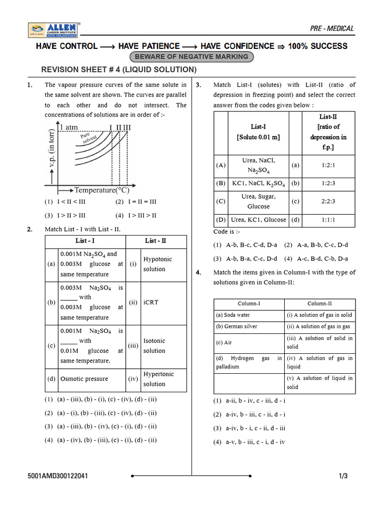 Revision Sheet - Liquid Solution | PDF | Acid | Acetic Acid