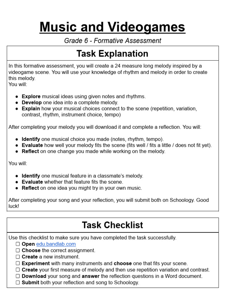 (F) G6 Music - Music and Videogames Task Explanation | PDF | Rhythm | Tempo