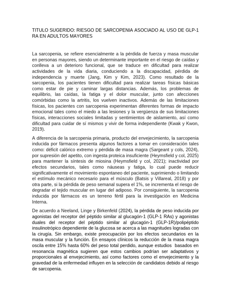 GLPT-1 Sarcopenia Resumido | PDF | Tejido adiposo | Pérdida de peso