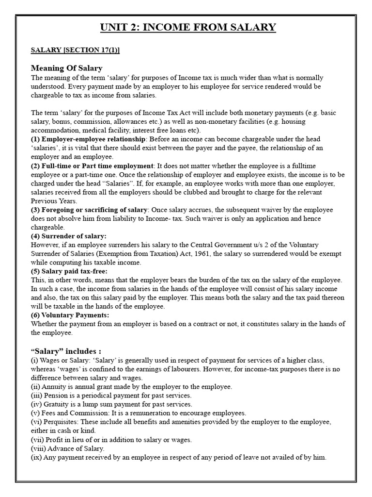 Unit 2 - Income From Salary | PDF | Cost Of Living | Employee Benefits
