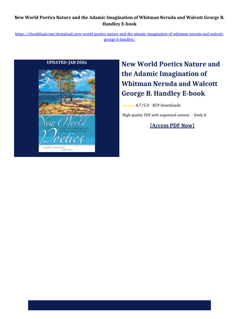 New World Poetics Nature and the Adamic Imagination of Whitman Neruda ...