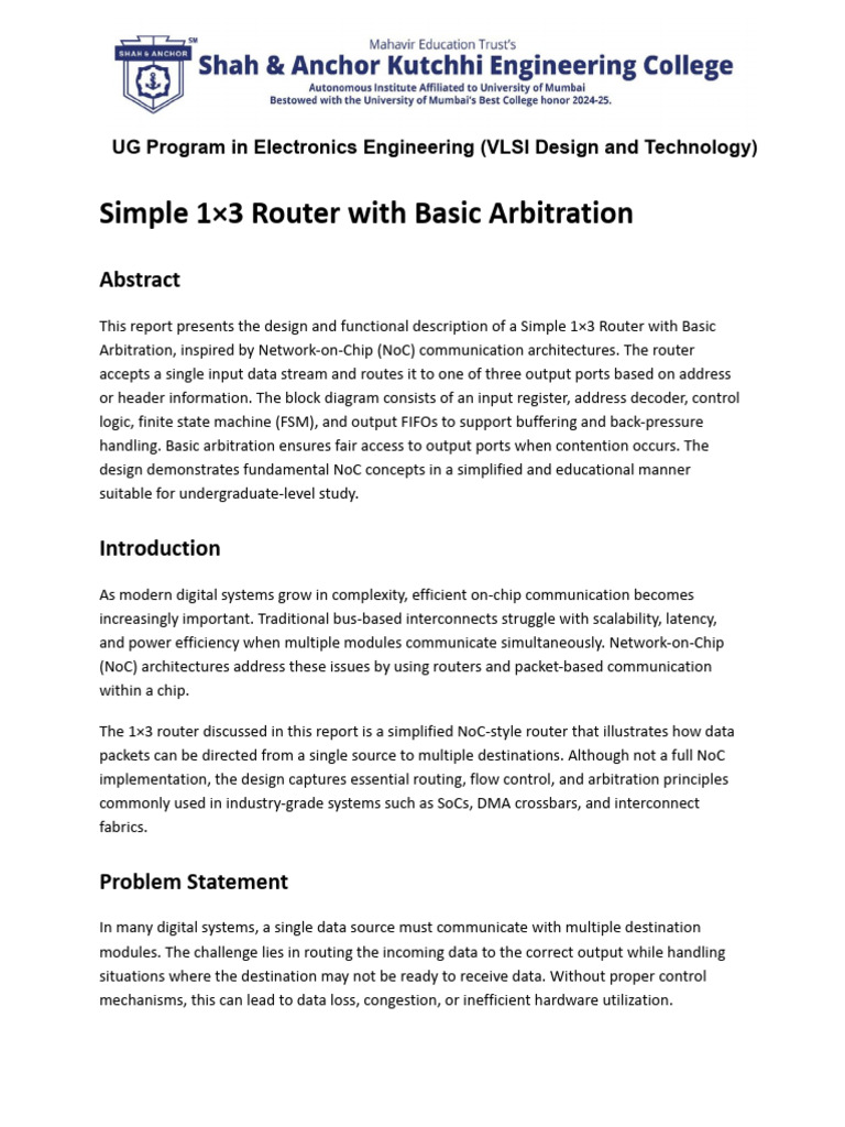 Simple 1×3 Router With Basic Arbitration | PDF | System On A Chip ...