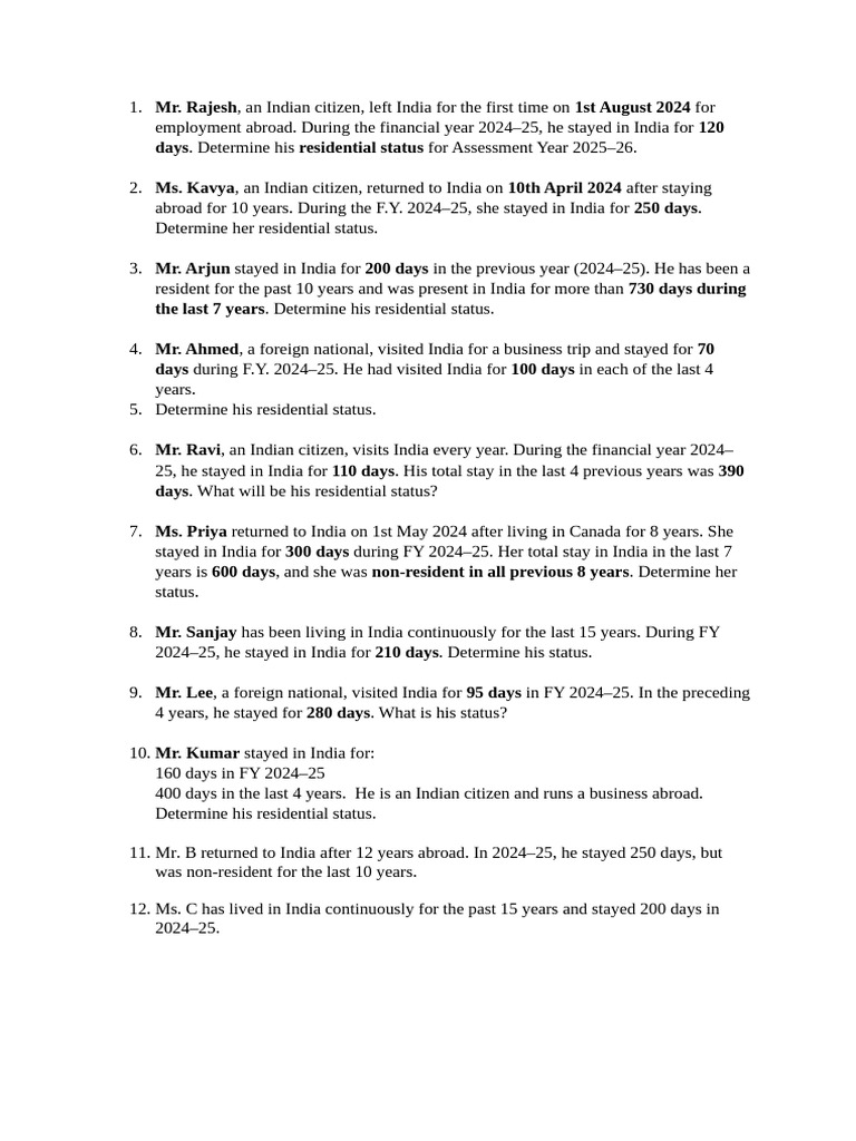 Residential Status - Questions | PDF