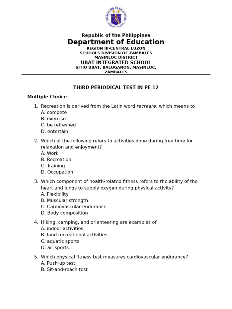 Third Periodical Test in Pe 12 | PDF | Hypothermia | Hyperthermia