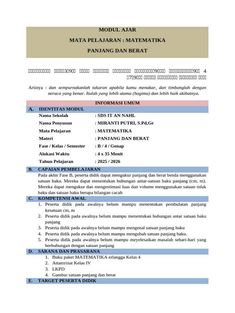 Modul Ajar Matematika 1 | PDF