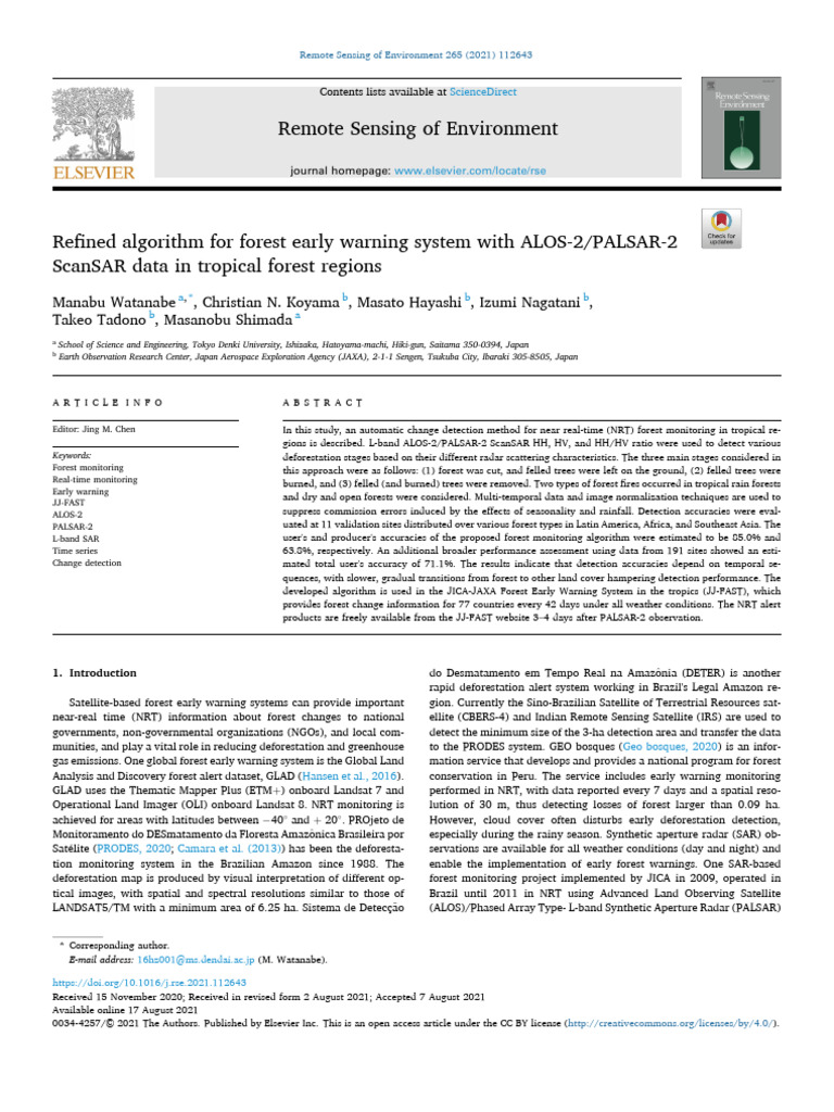 Refined Algorithm For Forest Early Warning System With ALOS2 - PALSAR2 ...