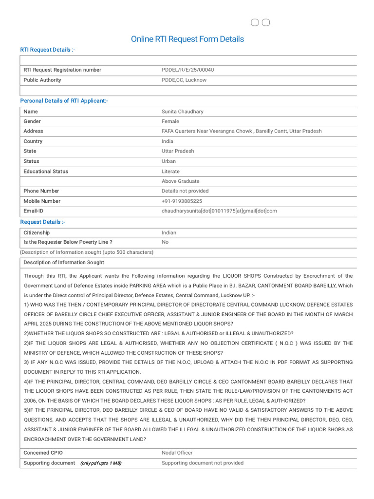 RTI Application | PDF | Government And Personhood | Justice