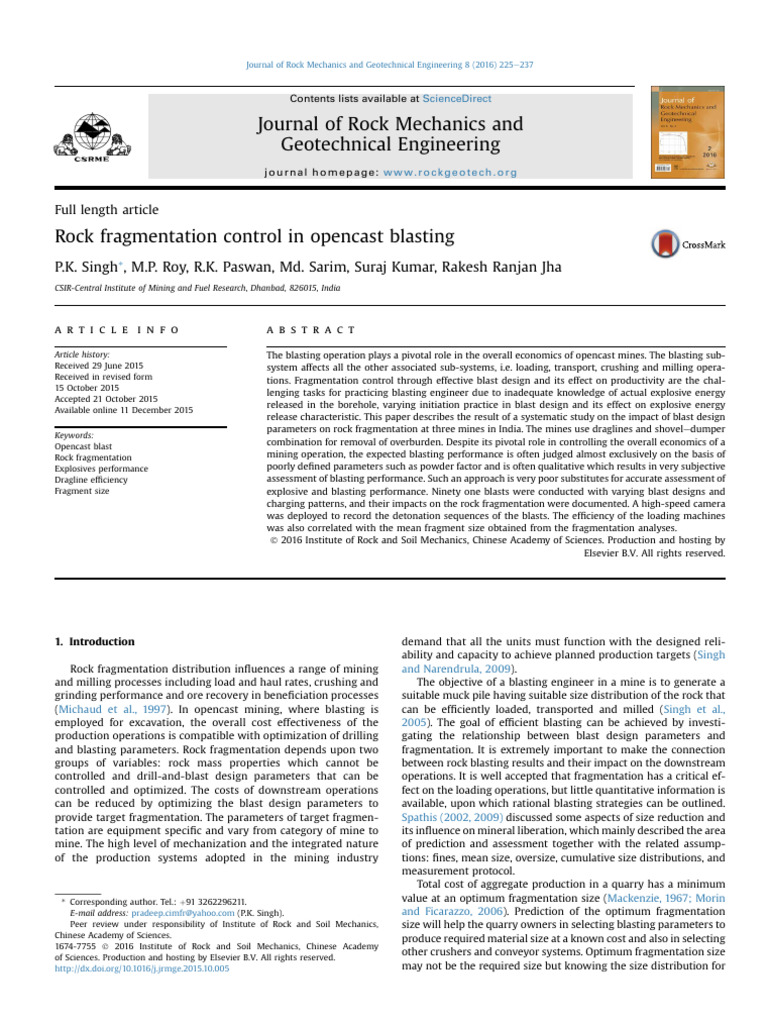 Rock Fragmentation Control in Opencast b | PDF | Coal Mining | Mining