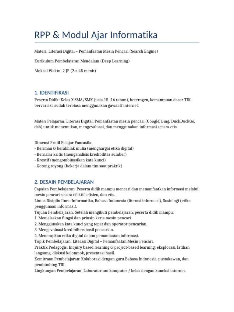 RPP Modul Ajar Literasi Digital | PDF