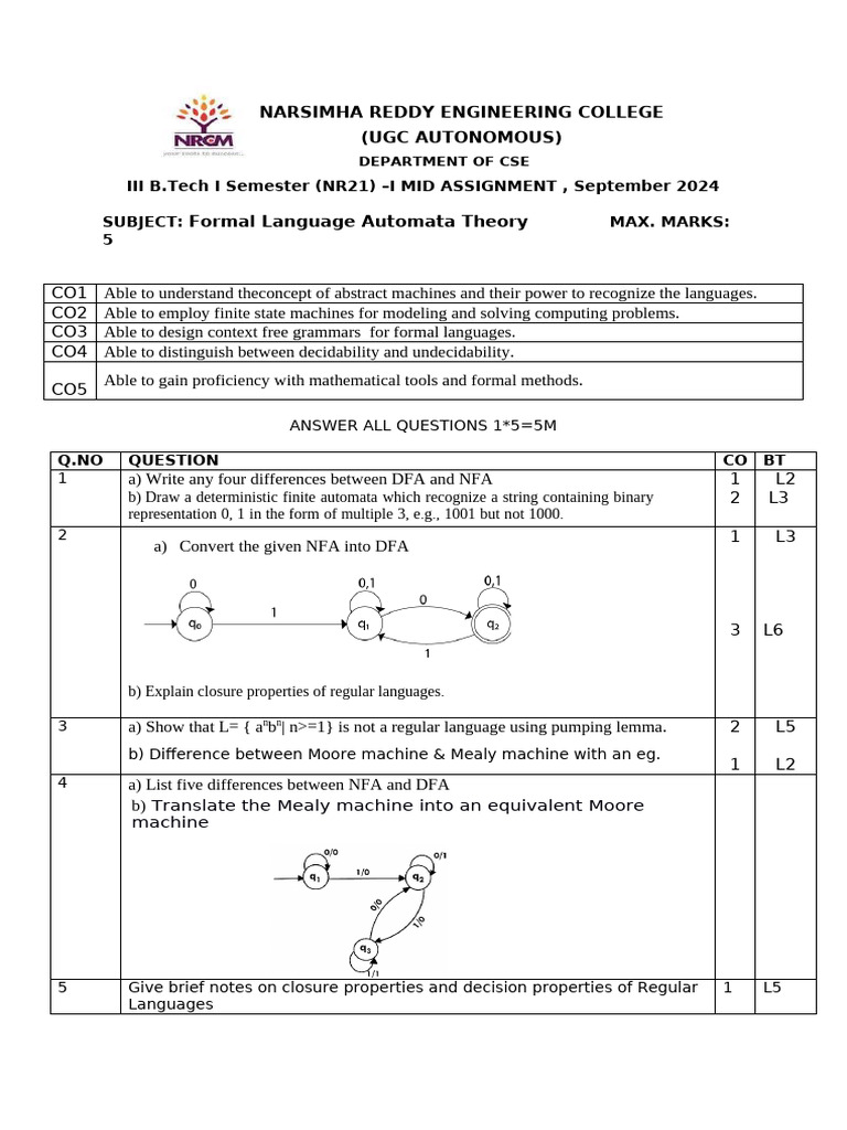 FLAT Assignment Questions MID I 2024 (1) | PDF