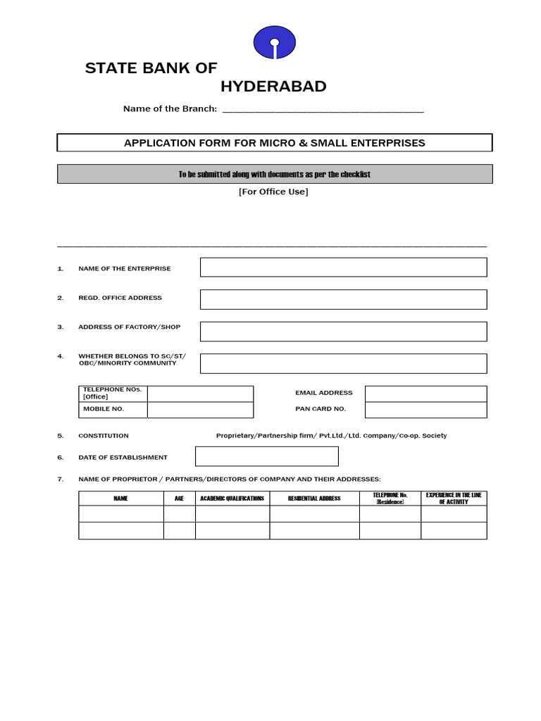 Sbi Msme Application Form | PDF | Balance Sheet | Identity Document