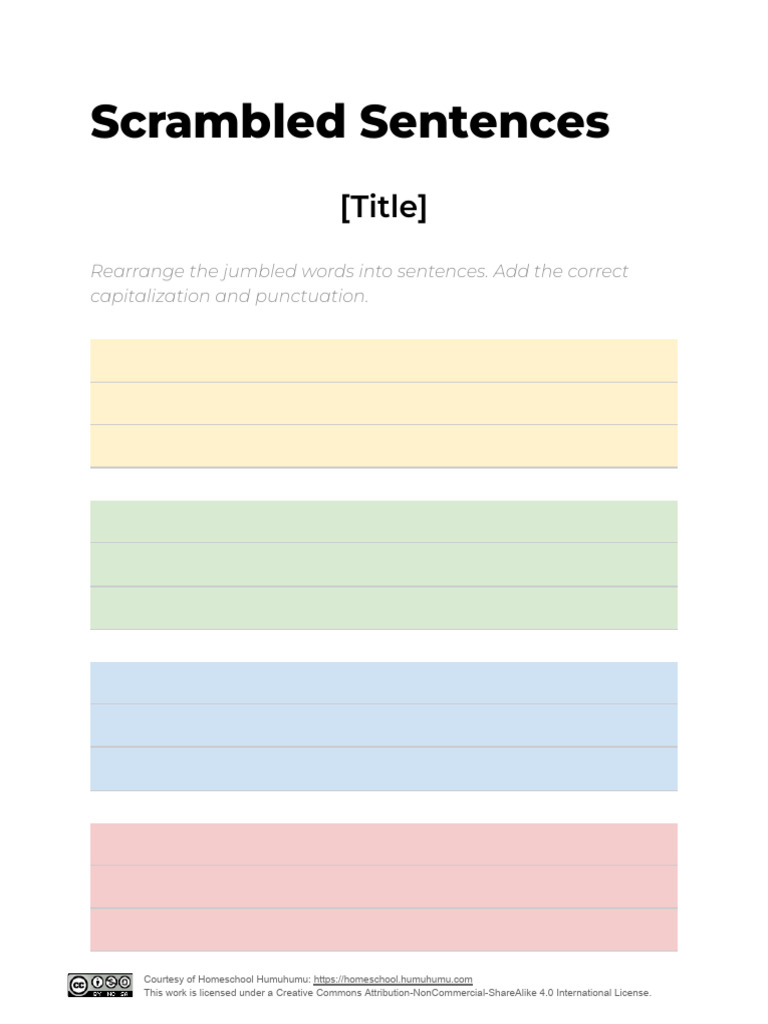 Scrambled Sentence Template | PDF