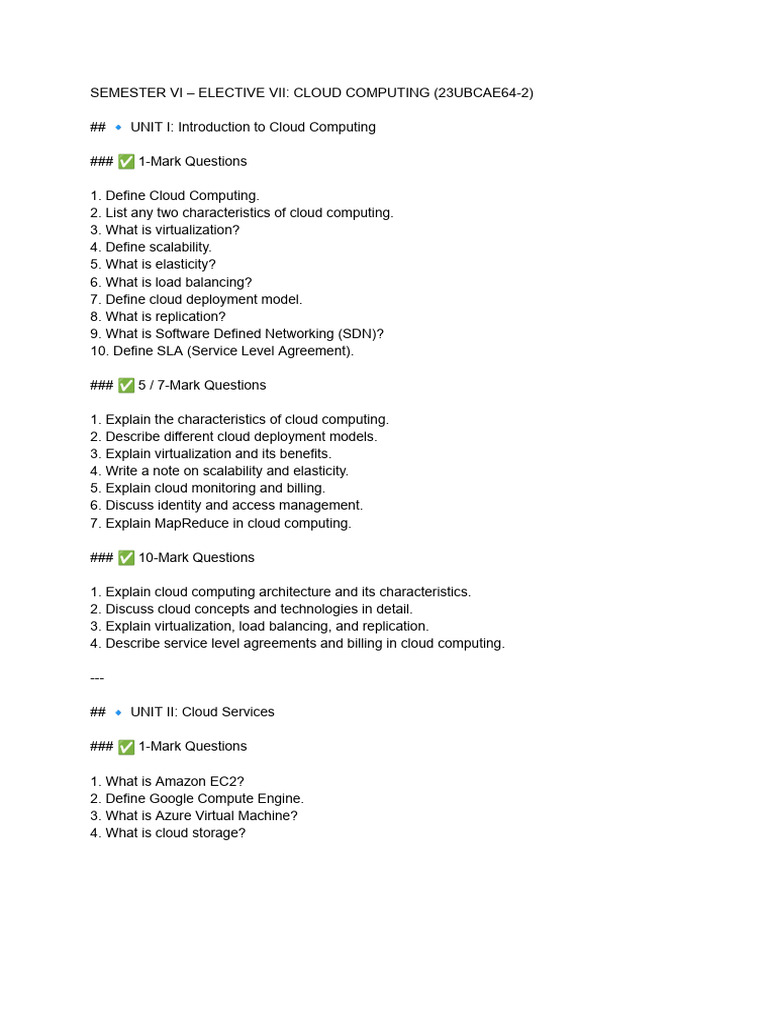 Semester Vi - Elective Vii - Cloud Computing (23ubcae64-2) | PDF ...