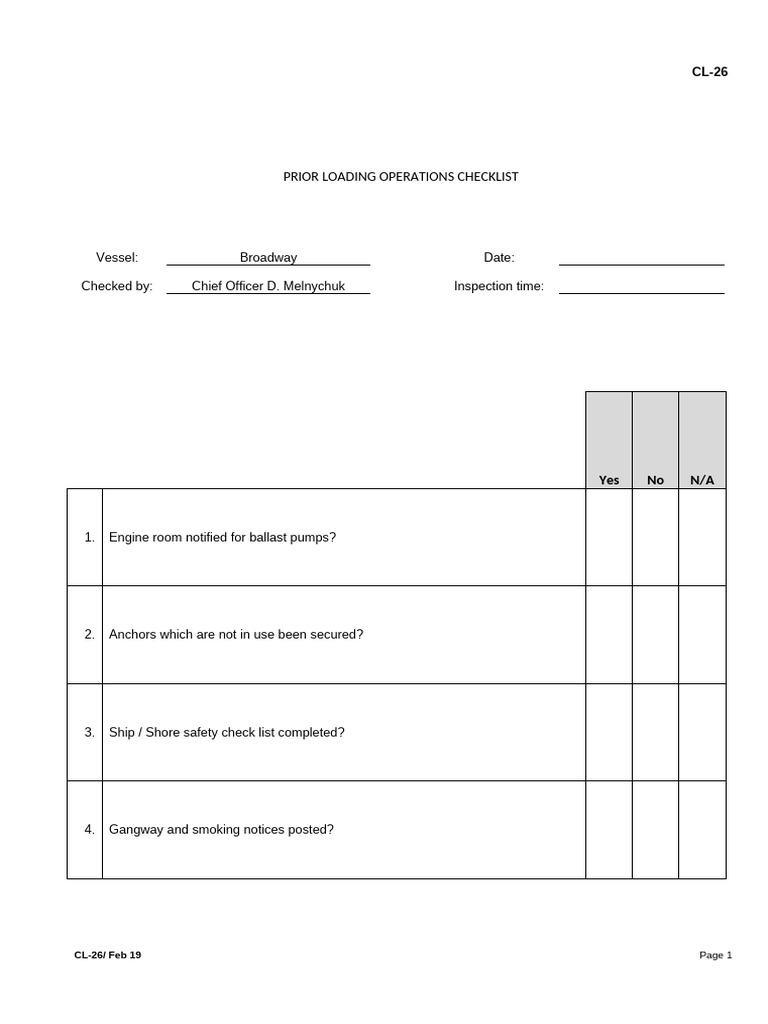 Cl-26 (T) - Prior Loading Operations Check List | PDF | Oil Tanker ...