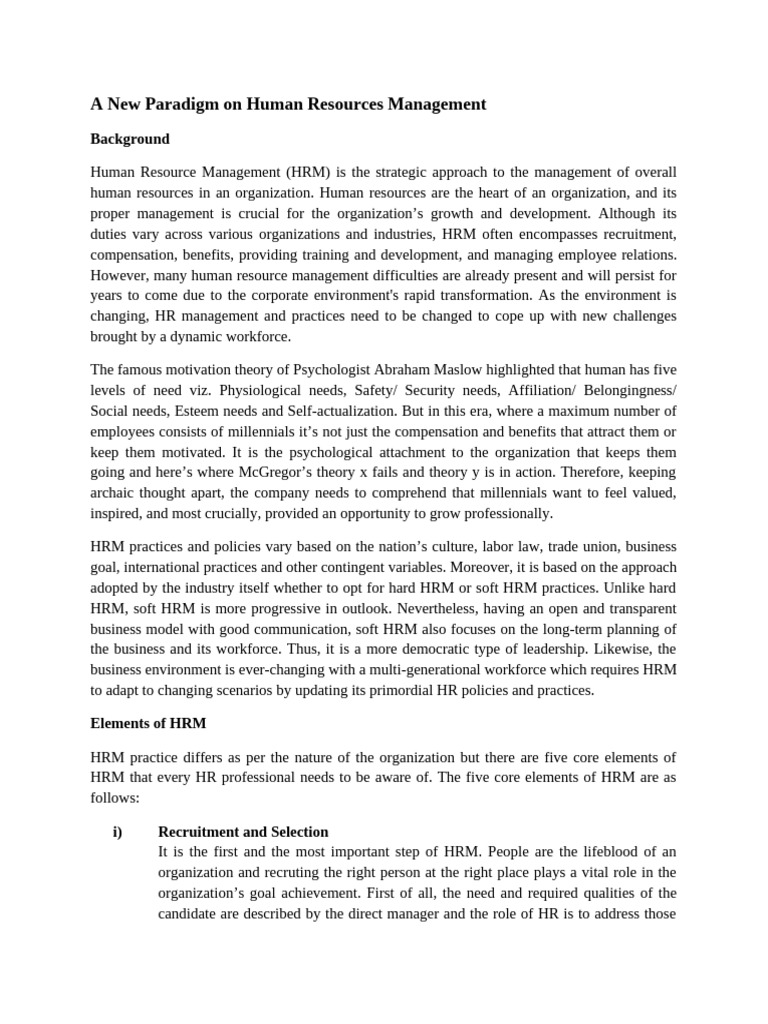 A New Paradigm On Human Resources Management | PDF | Human Resource ...